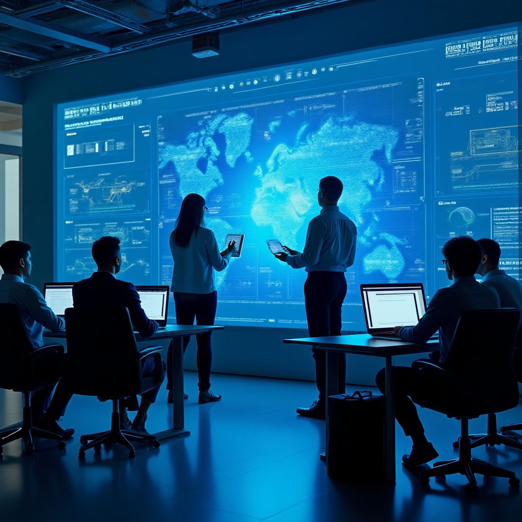 Equipo de FinanzPro en oficina moderna
